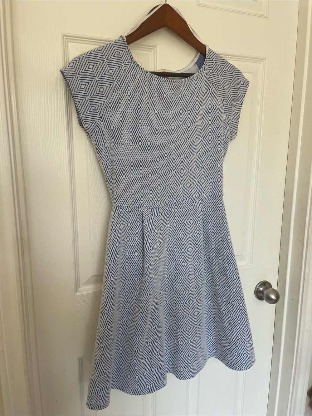 Renee C Blue Geometric Fit-and-Flare Dress - Classic Women's Style Small USA